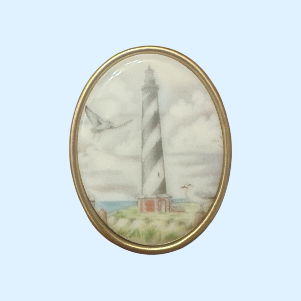 Lighthouse Oval Brooch with Gold Tone Trim